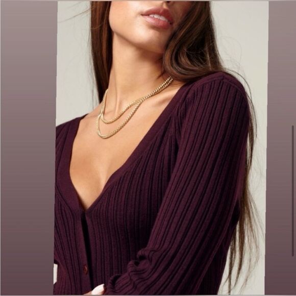 LITA BY CIARA ICON RIB V-NECK CARDIGAN DRESS MERINO CHOCOLATE TRUFFLE MEDIUM - Picture 7 of 7